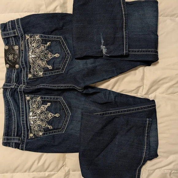 Miss Me Dark Blue Boot Cut Jeans with Silver Embellishments - Picture 4 of 4